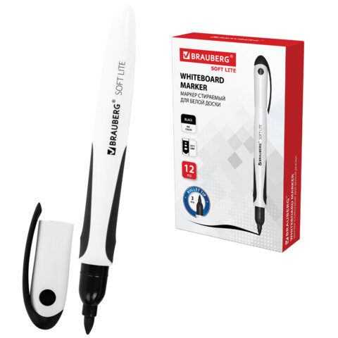 Маркер стираемый для белой доски ЧЕРНЫЙ, BRAUBERG "SOFT LITE", 3 мм, резиновая вставка, 152103