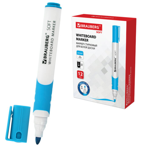 Маркер стираемый для белой доски СВЕТЛО-ГОЛУБОЙ, BRAUBERG "SOFT", 5 мм, резиновая вставка, 152111