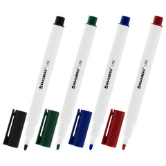 Маркеры стираемые для белой доски НАБОР 4 ЦВЕТА, BRAUBERG &laquo;LINE&raquo;, 3 мм, с клипом, 152119