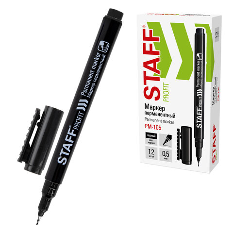 Маркер перманентный STAFF "Profit PM-105", ЧЕРНЫЙ, тонкий металлический наконечник 0,5 мм, 152170