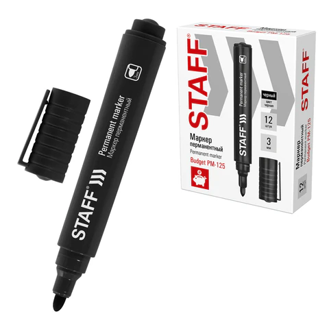 Маркер перманентный STAFF "Basic Budget PM-125", ЧЕРНЫЙ, круглый наконечник 3 мм, 152174