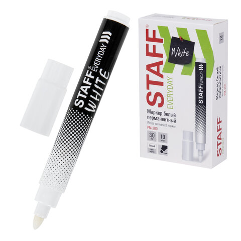 Маркер перманентный БЕЛЫЙ, STAFF EVERYDAY PM-200, круглый наконечник 3 мм, 152202