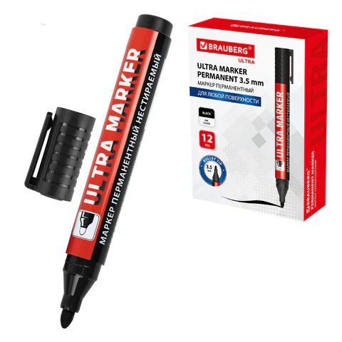 Маркер перманентный ULTRA MARKER, ЧЕРНЫЙ, 3,5 мм, с клипом, BRAUBERG, 152204