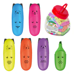 Текстовыделитель мини BRAUBERG KIDS &laquo;CUTE CATS NEON&raquo;, АССОРТИ В ПЛАСТИКОВОЙ БАНКЕ, 1-5 мм, 152433