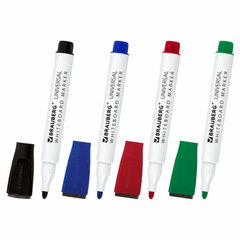 Маркеры стираемые на магните со стирателем для белой доски, 4 ЦВЕТА, BRAUBERG &laquo;UNIVERSAL&raquo;, 3 мм, 152491