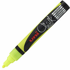 Маркер меловой UNI Chalk, 1,8-2,5 мм, ЖЕЛТЫЙ, влагостираемый, для гладких поверхностей, PWE-5MF.YELLOW
