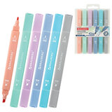 Набор текстовыделителей двусторонних 6 ПАСТЕЛЬНЫХ ЦВЕТОВ, BRAUBERG "Macaroon", линия 1-5 мм, 152513