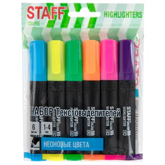 Набор текстовыделителей 6 НЕОНОВЫХ ЦВЕТОВ, АССОРТИ, STAFF College &laquo;STICK NEON&raquo;, линия письма 1-4 мм, скошенный наконечник, 152534