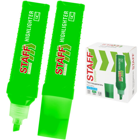 Текстовыделитель STAFF "EVERYDAY HL-707", ЗЕЛЕНЫЙ, линия 1-5 мм, скошенный наконечник, 152543
