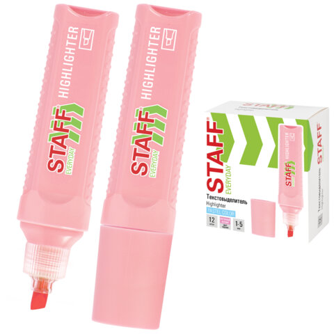 Текстовыделитель STAFF "EVERYDAY HL-707", ПАСТЕЛЬНЫЙ РОЗОВЫЙ, линия 1-5 мм, скошенный наконечник, 152545