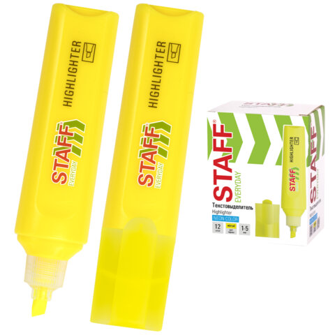Текстовыделитель STAFF "EVERYDAY HL-720", ЖЕЛТЫЙ, линия 1-5 мм, скошенный наконечник, 152553