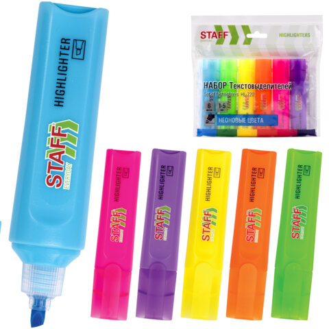 Набор текстовыделителей 6 НЕОНОВЫХ ЦВЕТОВ, STAFF "EVERYDAY HL-720", линия 1-5 мм, скошенный наконечник, 152556