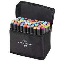 Маркеры для скетчинга двусторонние, НАБОР 60 шт., текстильный чехол, WBZ (ВБЗ), 152574