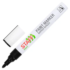 Маркер-краска лаковый (paint marker) 2-4 мм, ЧЕРНЫЙ, НИТРО-ОСНОВА, STAFF PROFIT, для любых поверхностей, 152578
