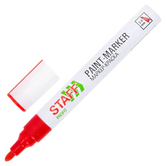 Маркер-краска лаковый (paint marker) 2-4 мм, КРАСНЫЙ, НИТРО-ОСНОВА, STAFF PROFIT, для любых поверхностей, 152582