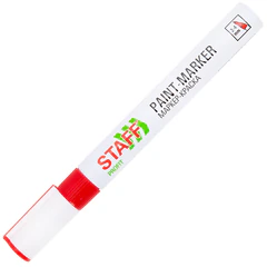 Маркер-краска лаковый (paint marker) 2-4 мм, КРАСНЫЙ, НИТРО-ОСНОВА, STAFF PROFIT, для любых поверхностей, 152582