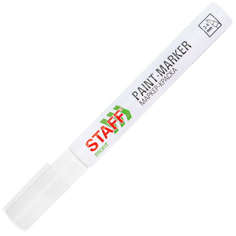Маркер-краска лаковый (paint marker) 2-4 мм, БЕЛЫЙ, КОМПЛЕКТ 12 ШТУК, НИТРО-ОСНОВА, STAFF PROFIT, для любых поверхностей, 152584