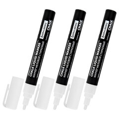 Маркеры меловые CHALK LIQUID MARKER, БЕЛЫЕ, НАБОР 3 шт., 3 мм, СТИКЕРЫ В ПОДАРОК, BRAUBERG, 152595