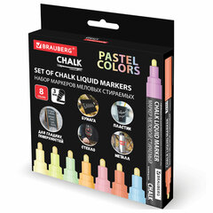 Маркеры меловые CHALK LIQUID MARKER, ПАСТЕЛЬ, НАБОР 8 ЦВЕТОВ, 3 мм, стираемые, BRAUBERG &laquo;CHALK&raquo;, 152598