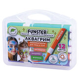 Аквагрим аквамаркеры для лица и тела, 12 цветов, FUNSTER (ФАНСТЕР), пластиковый кейс, 152609