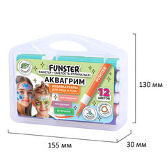 Аквагрим аквамаркеры для лица и тела, 12 цветов, FUNSTER (ФАНСТЕР), пластиковый кейс, 152609