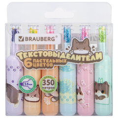 Набор текстовыделителей 6 ПАСТЕЛЬНЫХ ЦВЕТОВ, кросс-серия МИЛЫЕ КОТЫ, линия 1-5 мм, BRAUBERG, 152619