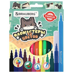 Фломастеры кросс-серия МИЛЫЕ КОТЫ, 12 цветов, вентилируемый колпачок, картонная коробка с европодвесом, BRAUBERG, 152620