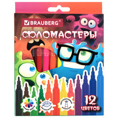 Фломастеры кросс-серия МОНСТРИКИ, 12 цветов, вентилируемый колпачок, картонная коробка с европодвесом, BRAUBERG, 152622