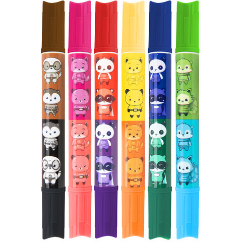 Фломастеры двусторонние толстые для малышей ультрасмываемые 6 штук / 12 цветов, BRAUBERG KIDS, 152625 - фото 2