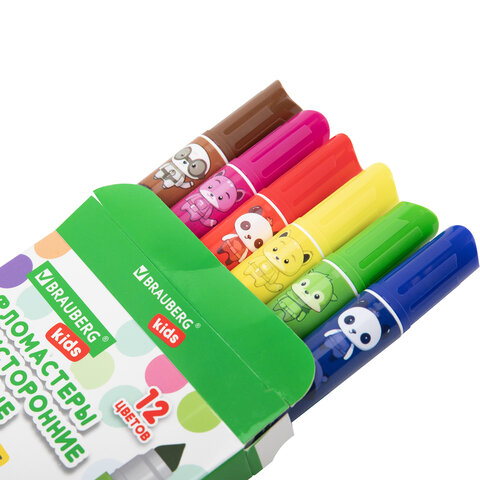 Фломастеры двусторонние толстые для малышей ультрасмываемые 6 штук / 12 цветов, BRAUBERG KIDS, 152625 - фото 5