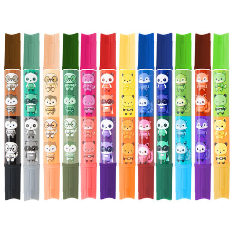 Фломастеры двусторонние толстые для малышей ультрасмываемые 12 штук / 24 цвета, BRAUBERG KIDS, 152626 - фото 2