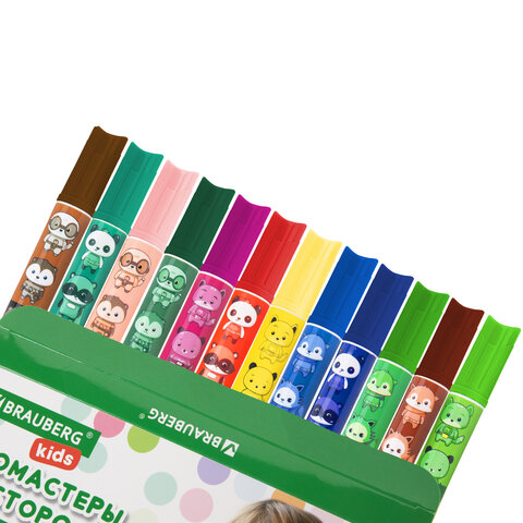 Фломастеры двусторонние толстые для малышей ультрасмываемые 12 штук / 24 цвета, BRAUBERG KIDS, 152626 - фото 5