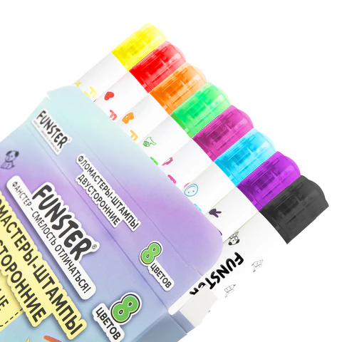 Фломастеры-штампы двусторонние FUNSTER (ФАНСТЕР) 8 цветов, ударопрочный наконечник, 152627 - фото 6