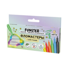 Фломастеры с блестками FUNSTER (ФАНСТЕР) &laquo;GLITTER&raquo; 6 цветов, ударопрочный наконечник, 152628