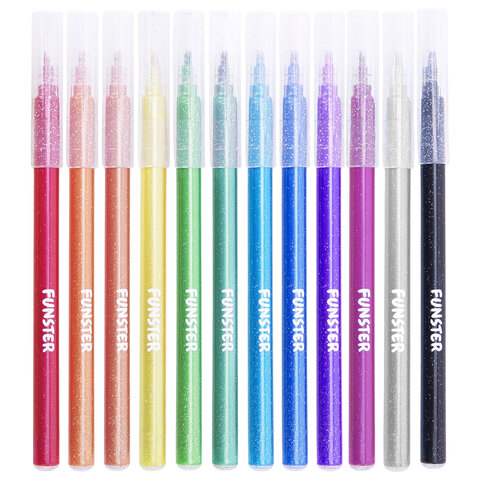 Фломастеры с блестками FUNSTER (ФАНСТЕР) "GLITTER" 12 цветов, ударопрочный наконечник, 152629 - фото 2