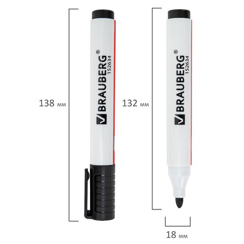 Маркер стираемый для белой доски ЧЕРНЫЙ, BRAUBERG "ULTRA WHITEBOARD MARKER", 3 мм, с клипом, 152634