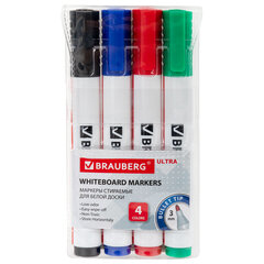 Маркеры стираемые для белой доски, НАБОР 4 ЦВЕТА, BRAUBERG &laquo;ULTRA WHITEBOARD MARKER&raquo;, 3 мм, 152635