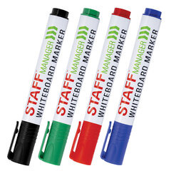 Маркеры стираемые для белой доски, НАБОР 4 ЦВЕТА, STAFF &laquo;MANAGER&raquo; WBM-300, 3 мм, с клипом, 152637