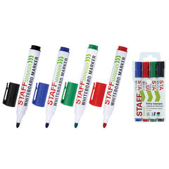 Маркеры стираемые для белой доски, НАБОР 4 ЦВЕТА, STAFF &laquo;MANAGER&raquo; WBM-300, 3 мм, с клипом, 152637