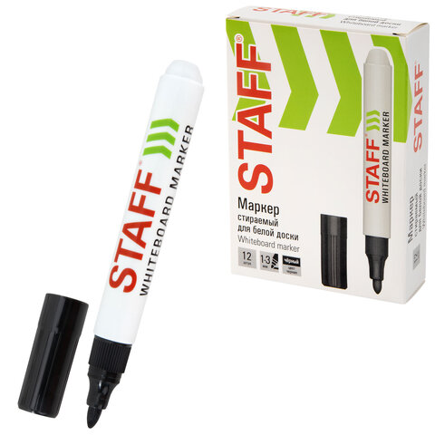 Маркер стираемый для белой доски ЧЕРНЫЙ, STAFF "BASIC" WBM-200, 1-3 мм, 152638