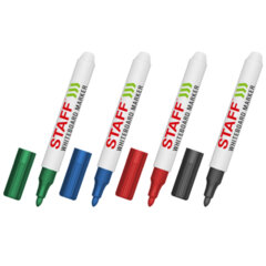 Маркеры стираемые для белой доски НАБОР 4 ЦВЕТА, STAFF &laquo;BASIC&raquo; WBM-200, 1-3 мм, 152639
