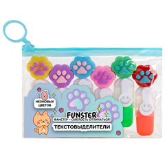 Набор текстовыделителей с топперами 6 ЦВЕТОВ НЕОН, &laquo;ЛАПКИ&raquo;, линия 1-4 мм, FUNSTER (ФАНСТЕР), 152645