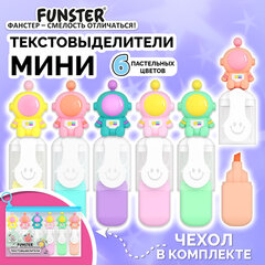 Набор текстовыделителей с топперами 6 ЦВЕТОВ ПАСТЕЛЬ, "КОСМО", линия 1-4 мм, FUNSTER (ФАНСТЕР), 152654