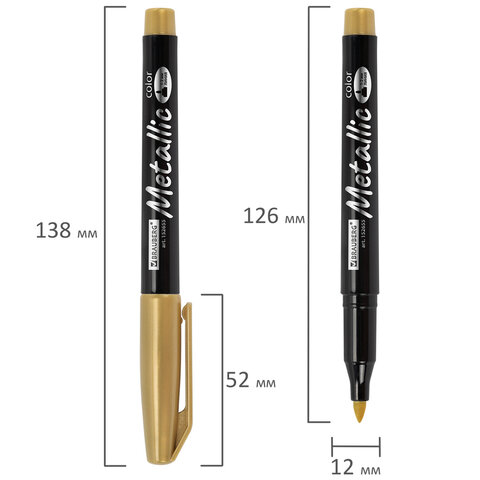 Маркеры для декорирования и рисования ЗОЛОТО и СЕРЕБРО, METALLIC MARKER, линия письма 1-2 мм, BRAUBERG, 152655 - фото 11