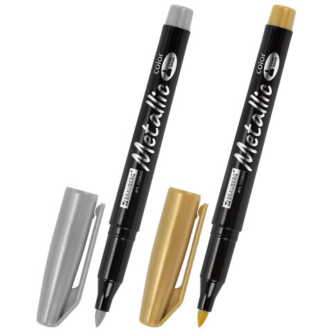 Маркеры для декорирования и рисования ЗОЛОТО и СЕРЕБРО, METALLIC MARKER, линия письма 1-2 мм, BRAUBERG, 152655 - фото 2