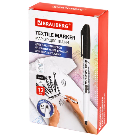 Маркер для ткани ЧЕРНЫЙ, TEXTILE MARKER, несмываемый, круглый наконечник 1-3 мм, BRAUBERG, 152657 - фото 10