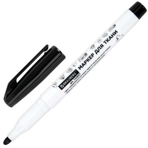 Маркер для ткани ЧЕРНЫЙ, TEXTILE MARKER, несмываемый, круглый наконечник 1-3 мм, BRAUBERG, 152657 - фото 2