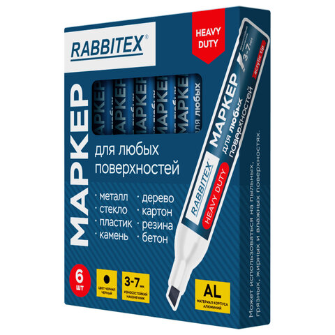 Маркер перманентный строительный для ЛЮБЫХ поверхностей металл, дерево, стекло, пластик, бетон HEAVY DUTY, ЧЕРНЫЙ 3-7 мм, RABBITEX, 152659 - фото 2