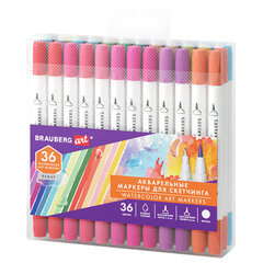 Маркеры акварельные для скетчинга двусторонние (кисть и линер) 36 цветов, BRAUBERG ART, 152666