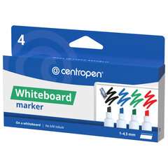 Маркеры стираемые для белой доски НАБОР 4 шт., 4 ЦВЕТА, CENTROPEN &laquo;Dry-Wipe&raquo;, 8569/<wbr/>4, 1-4,5 мм